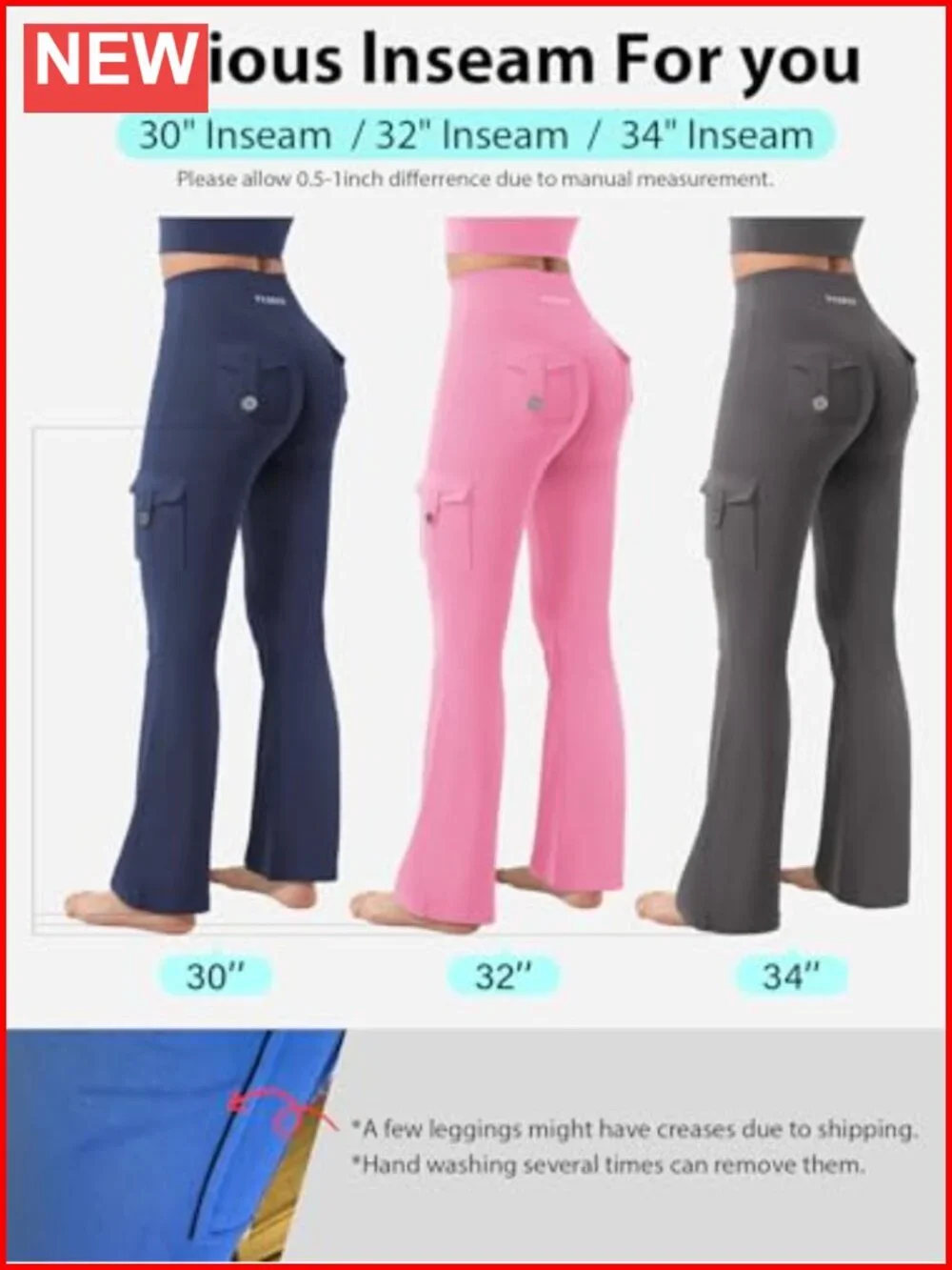 High Waisted Flare Leggings with Pockets Hidden Scrunch No Front Seam